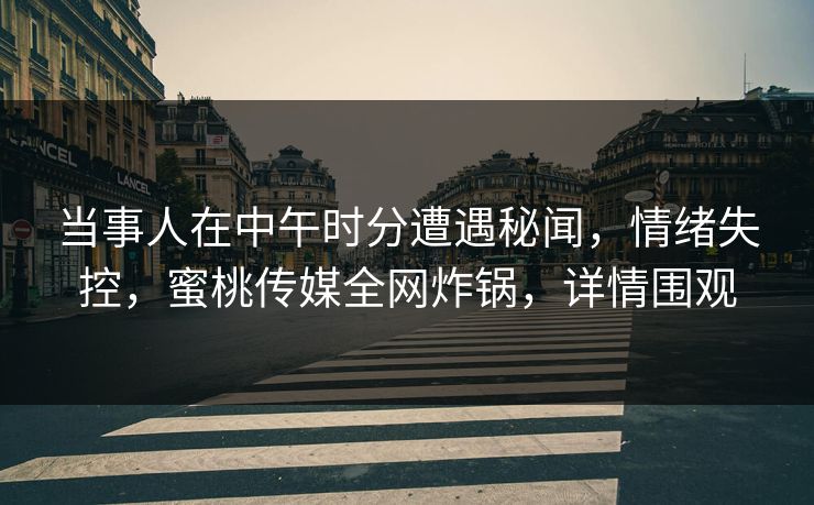 当事人在中午时分遭遇秘闻，情绪失控，蜜桃传媒全网炸锅，详情围观