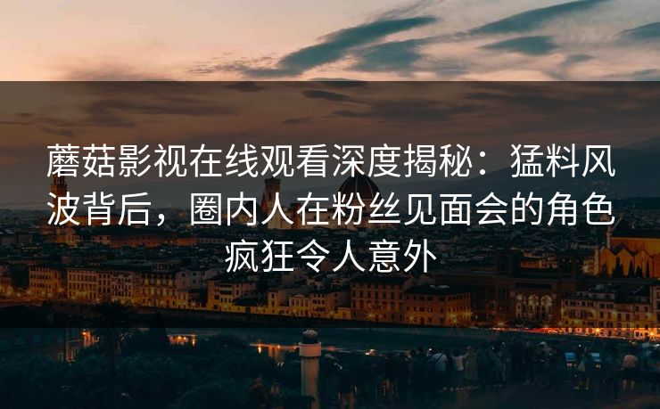 蘑菇影视在线观看深度揭秘：猛料风波背后，圈内人在粉丝见面会的角色疯狂令人意外