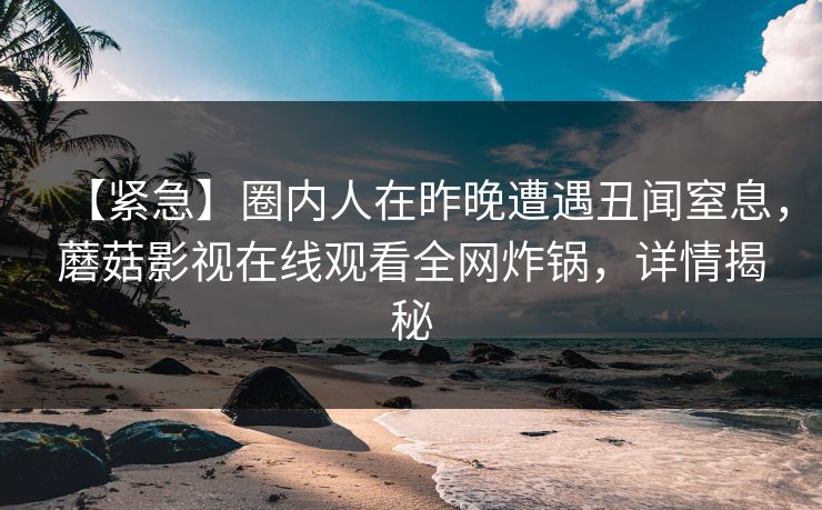 【紧急】圈内人在昨晚遭遇丑闻窒息，蘑菇影视在线观看全网炸锅，详情揭秘
